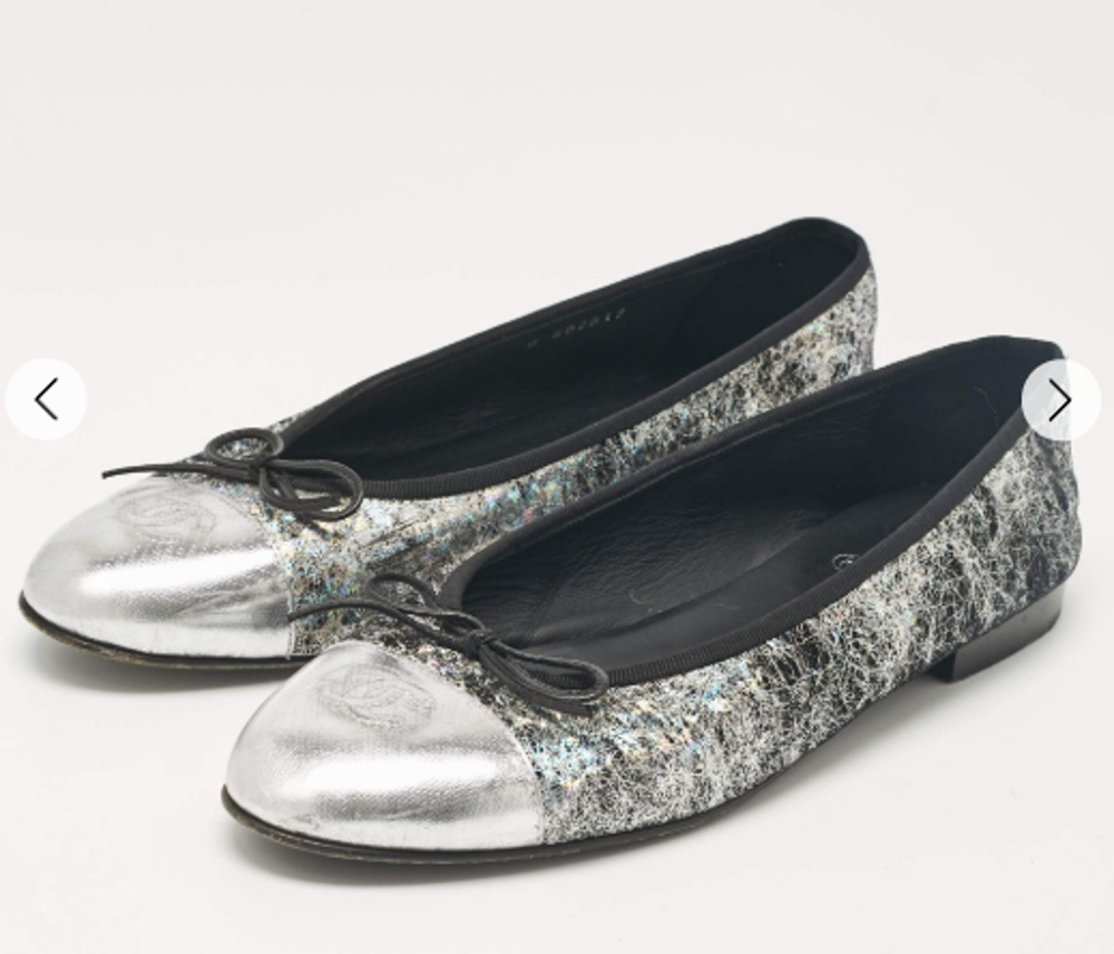 Chanel CC Cap Toe Iridescent Holographic Textured Ballet Flat Multi Women EU 41